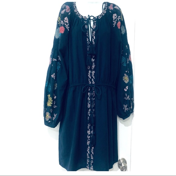 ZARA BLUE COTTON FLORAL EMBROIDERED BOHO DRESS.SIZE SMALL - Picture 2 of 12